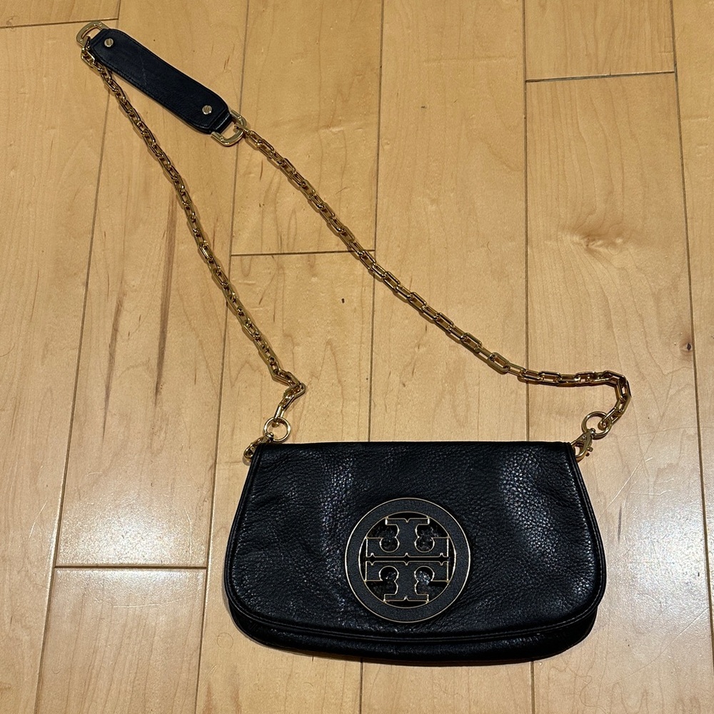 Authentic Vintage Tory Burch Black Leather Crossbody Bag